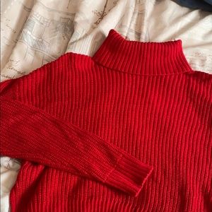 cherry red turtle neck crop top tee